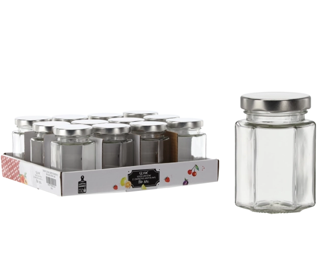 Sześciokątny słoik 110 ml z metalową zakrętką (opakowanie 12 szt.)
