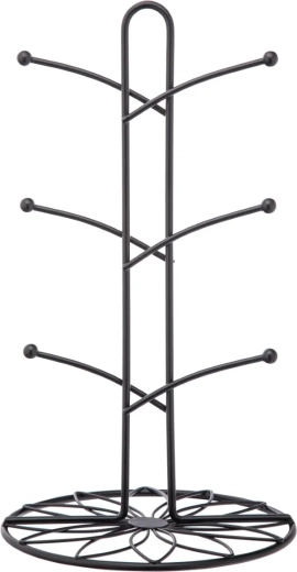 Czarny metalowy stojak na kubki z kwiatowym dekorem 18 × 33 cm