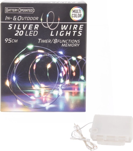 LED-owy łańcuch świetlny na druciku z timerem, 20 LED, kolorowy, IN/OUT