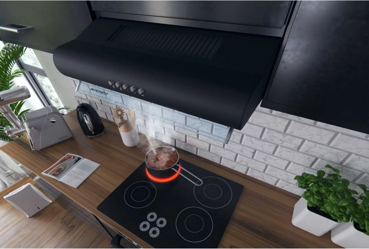 Elegancki czarny design ze szklanym panelem