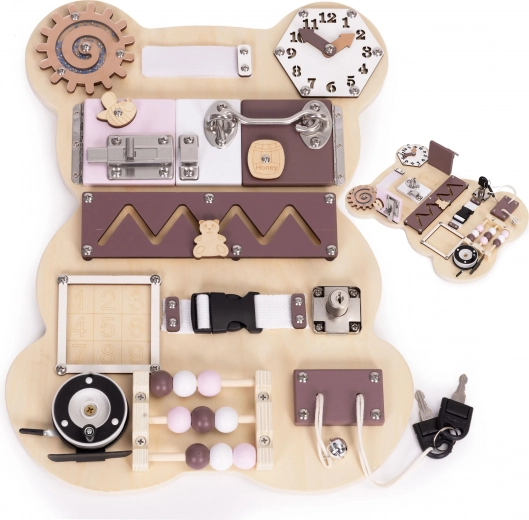 Drewniana sensoryczna busy board miś 12 elementów ECOTOYS
