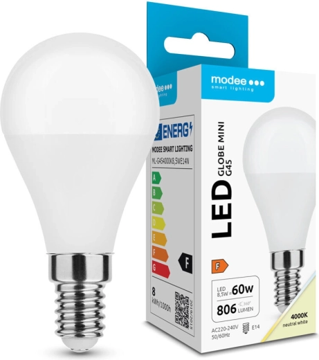 Modee LED żarówka Globe Mini G45 E14 8,5 W neutralna biała