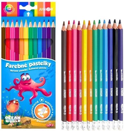 Gumowalne sześciokątne kredki Junior Ocean World, zestaw 12 szt.