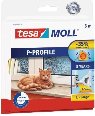 Uszczelka do okien i drzwi profil P 9 × 5,5 mm, biała, 6 m