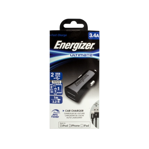 Energizer adapter samochodowy 3,4 A z dwoma USB, czarny