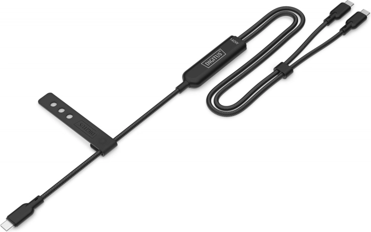 Kabel ładujący 2w1 USB‑C na 2× USB‑C, 140 W PD 3.1, nylonowy, 1,8 m, czarny