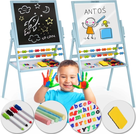 Magnetyczna obrotowa tablica dla dzieci RICOKIDS – niebieska