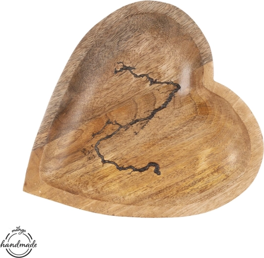 Drewniana taca z drewna mangowego w kształcie serca 26 × 24 cm