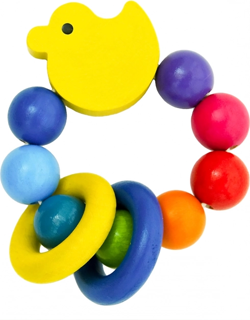 Detoa kaczuszka z kółeczkami – drewniana grzechotka dla niemowląt