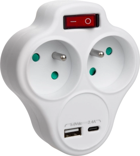 Rozgałęźnik gniazdkowy z 2 gniazdami, USB i USB-C