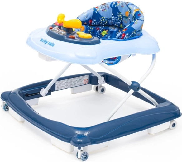 Chodzik dziecięcy BABY MIX z kierownicą i silikonowymi kółkami, ciemnoniebieski