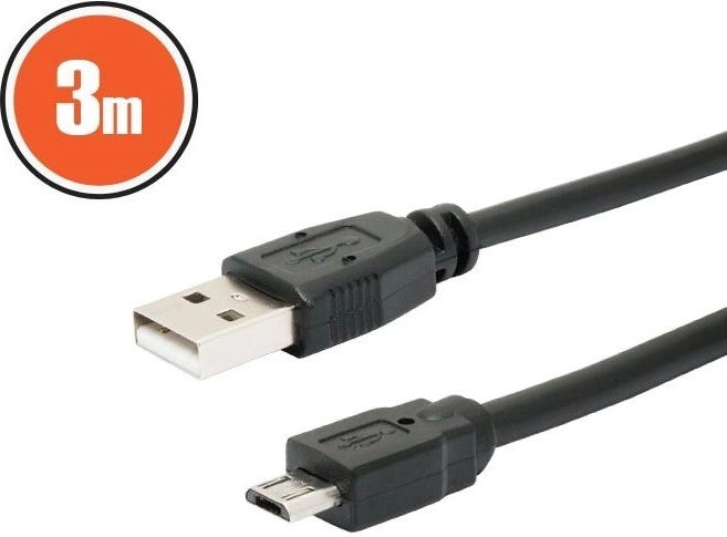 Kabel USB 2.0 A–micro B, 3 m, czarny