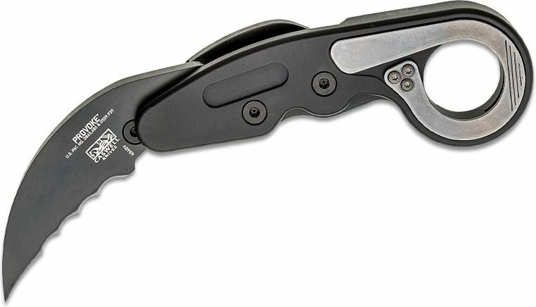 CRKT Provoke Veff Serrations nóż składany karambit 6 cm, czarny, aluminium