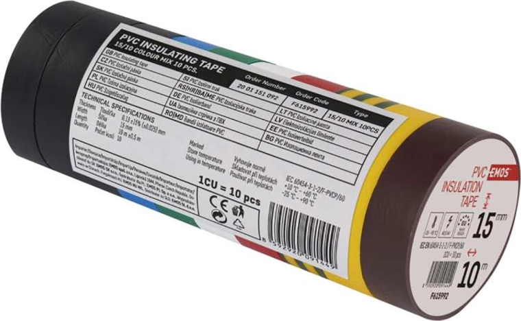 Izolacyjne taśmy PVC 15 × 10 m, mix kolorów (zestaw 10 szt.)