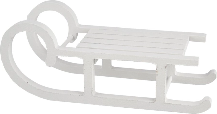 Białe drewniane sanie dekoracyjne 20 × 8 × 8 cm