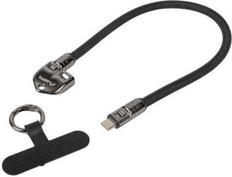 Kabel Lanberg USB-C z brelokiem i paskiem 30 cm 240 W czarny
