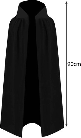 Długa czarna peleryna z kołnierzem (90 cm)