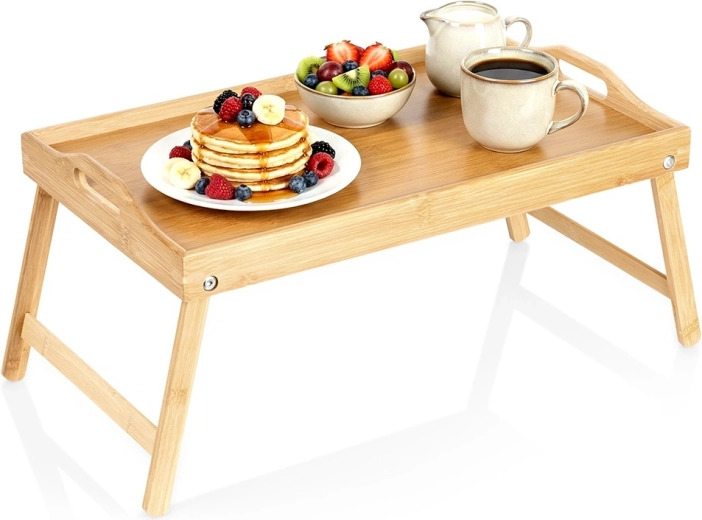 bambusowy składany stolik śniadaniowy 2w1 50 × 30 × 24,5 cm