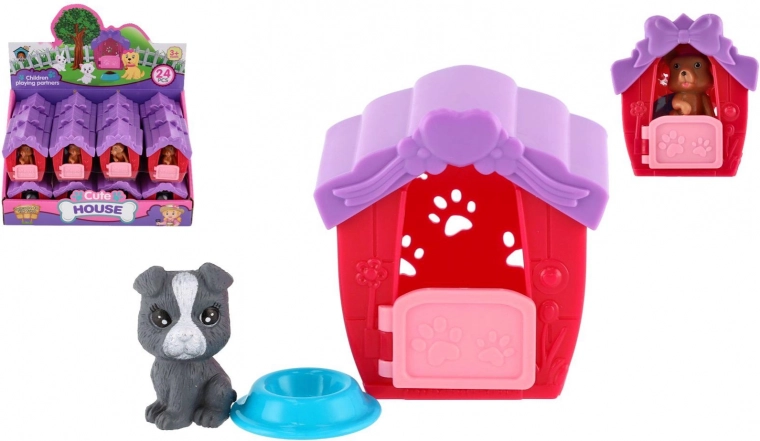 Plastowy domek dla szczeniaczka z miską, 6 × 7 cm