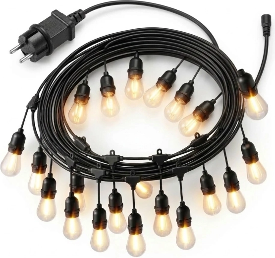 Ogrodowy łańcuch świetlny 20 m, 20× żarówka LED, ciepła biel 2700K, IP44, 9 W