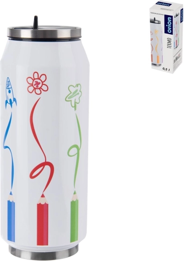 Kubek termiczny w kształcie puszki z motywem kredek 500 ml
