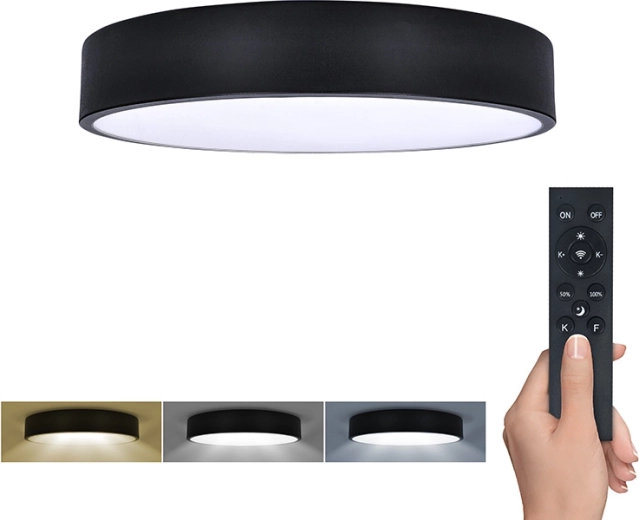 Solight LED lampa sufitowa i ścienna Lecce ze zdalnym sterowaniem 36 W, 30 cm, czarna