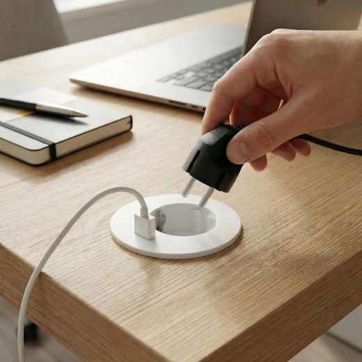 Zapuszczane gniazdo stołowe USB białe