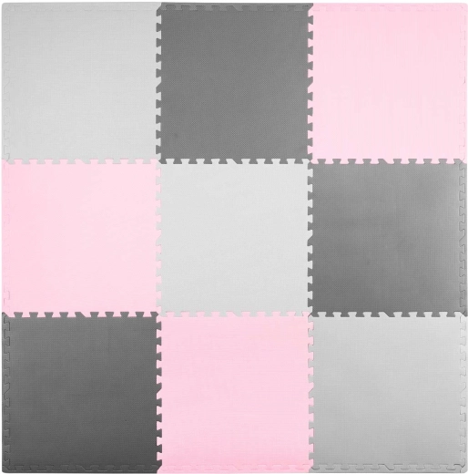 Ricokids piankowa mata puzzle 180 × 180 cm szaro-różowa (9 elementów)
