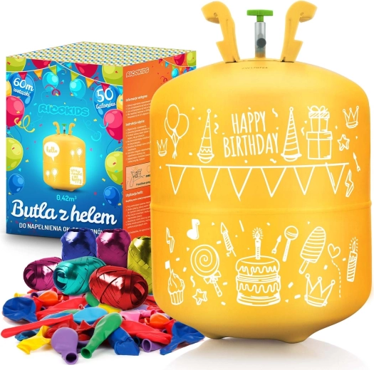 Jednorazowa butla z helem 0,42 m³ z 50 balonami i wstążką RICOKIDS