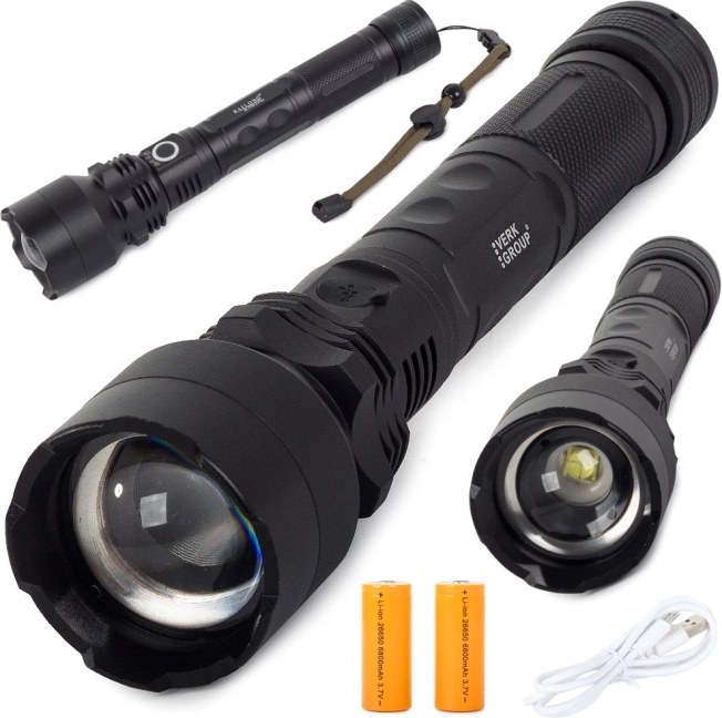 Taktyczna latarka LED BAILONG z diodą CREE XHP50, zoomem i ładowaniem USB