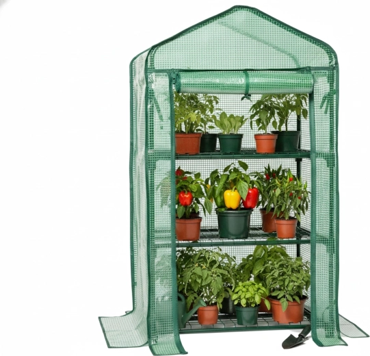 Zielona mini szklarnia ogrodowa GardenLine z 3 półkami 69 × 49 × 125 cm