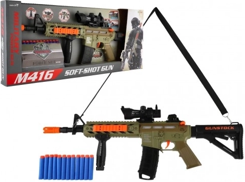 Dziecięcy karabin na piankowe strzałki ze światłem, dźwiękiem i wibracjami – 60 cm, 12 strzałek