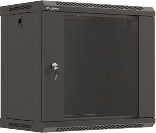Lanberg naścienna szafa rack 19" 540 × 350 mm, czarna, drzwi przeszklone (flat pack)