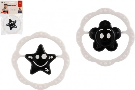 plastowa grzechotka i gryzak okrąg 12 cm, czarno-biały, od 0 miesięcy