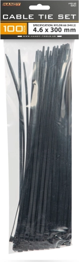 Czarne opaski zaciskowe 300 × 4,6 mm, 100 sztuk