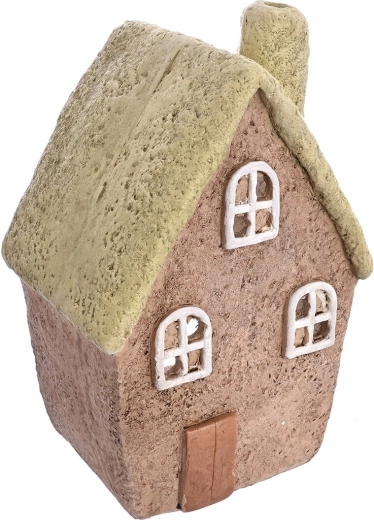 Ceramiczny świecznik domek beżowo-zielony 31 cm