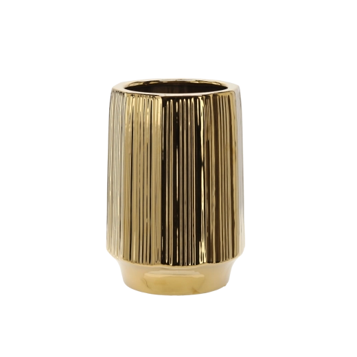 Ceramiczna osłonka na doniczkę 22 × 22 × 32,5 cm – złota, prążkowana
