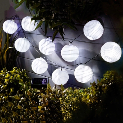 Łańcuch solarny z białymi lampionami i diodami LED o zimnej białej barwie, 2,5 m