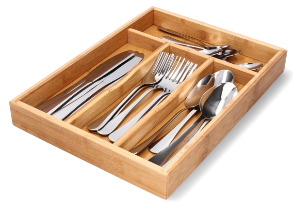 Bambusowy organizer do szuflady na sztućce, 4 przegrody 34 × 25 × 4,5 cm