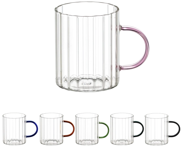 Zestaw 6 szklanych kubków Stripped z uchem 400 ml