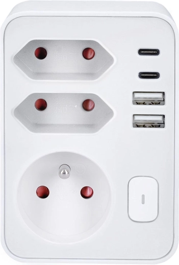 Solight rozgałęźnik elektryczny z szybkim ładowaniem USB 20 W PD, biały