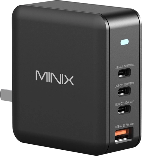 Minix ścienna ładowarka GaN 165 W (3× USB‑C, 1× USB‑A)
