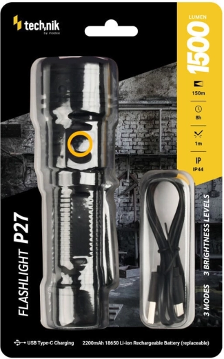 Technik MT-P27 latarka kieszonkowa 1500 lm z USB‑C i wymiennym akumulatorem 18650
