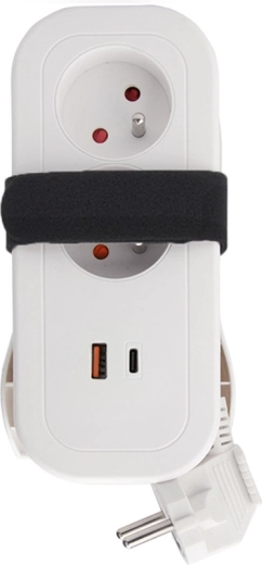 Solight podróżny przedłużacz z 2 gniazdami oraz USB-A/USB-C PD 20 W, 1,5 m, biały
