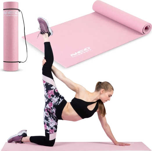 Różowa mata do ćwiczeń NEO SPORT 173 × 61 × 0,6 cm z paskiem