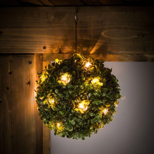 Wiszący solarny bukszpan z 20 ciepłymi białymi diodami LED, 25 cm