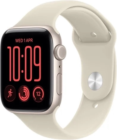 Apple Watch SE 3 GPS + Cellular 40 mm z aluminiową kopertą w kolorze księżycowej poświaty i piaskowym paskiem sportowym S/M
