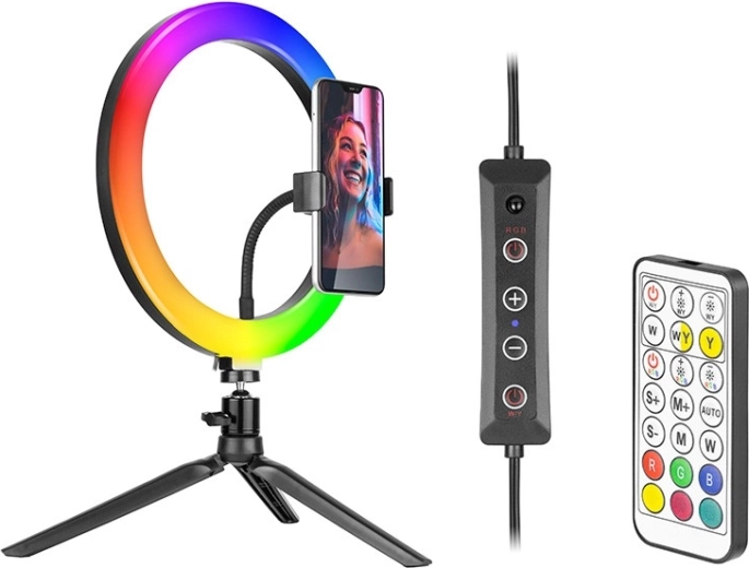 RGB RING 26 cm okrągłe światło ze statywem