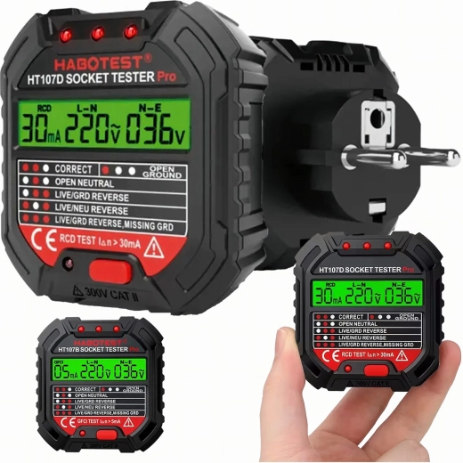 Tester napięcia gniazdka z LCD i testem RCD HABOTEST HT107D