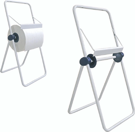 Podłogowy stojak na przemysłowe rolki papieru 29 cm, biały